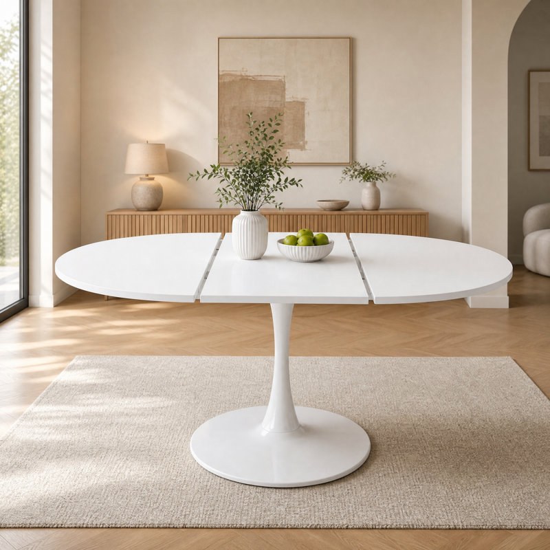 Table de salle à manger extensible ovale avec base piédestal, White