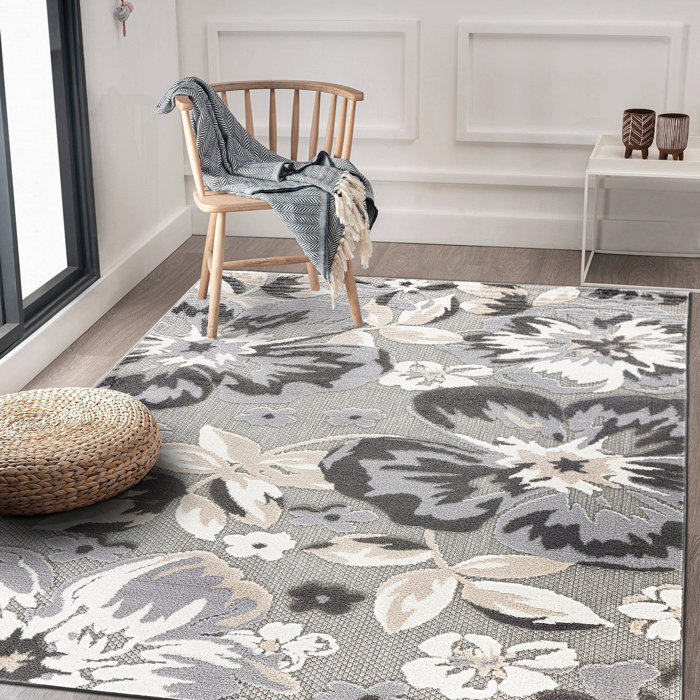 Lark Manor Floral Beige/Gray/Ivory Indoor & Outdoor Area Rug Gray ...