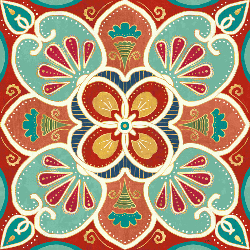«Folk Floral VII» par Véronique Charron, impression sur toile tendue, H 12 po x l 12 po, Imprimé à cadre argenté, Blanc