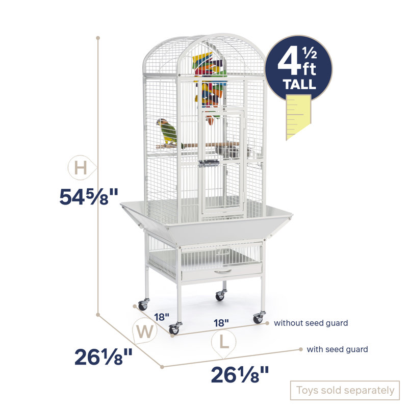 Chalk White Steel Dome Top Bird Cage with Wheels