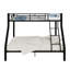 Twin Over Double Metal Bunk Bed Upper Single Lower Double Iron 1-Piece Bunk Bed Black - With Guardrails and Sturdy Ladder