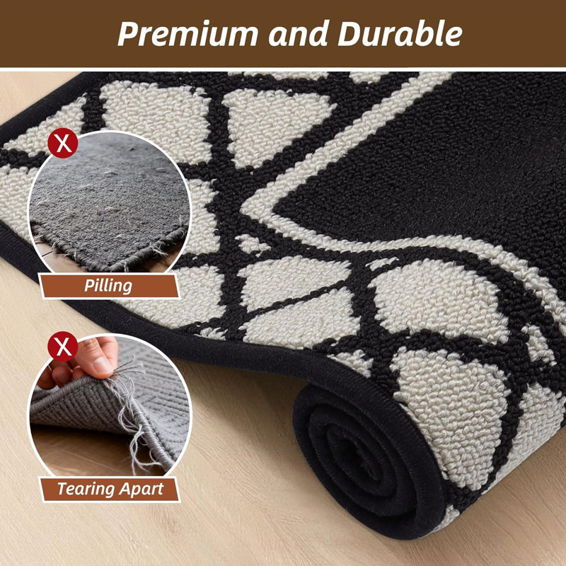 Geometric Anti-Fatigue Non-Skid Kitchen Mat, Black
