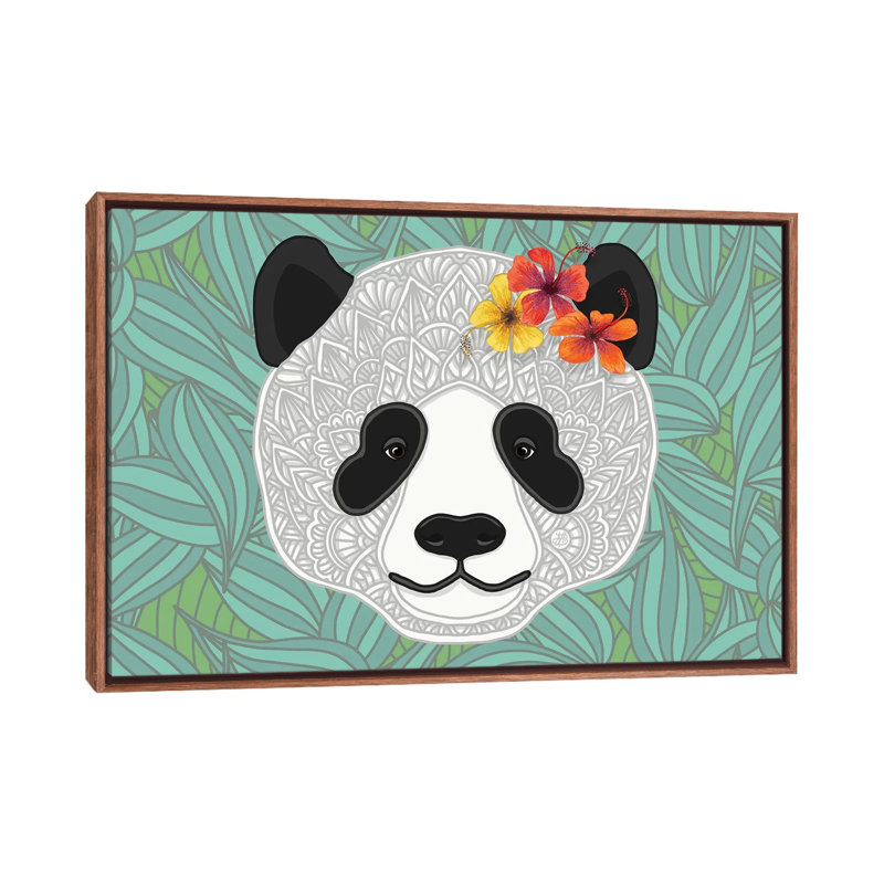 «Tropical Panda» par Angelika Parker - impression d'art graphique, Pas de tapis, Toile avec cadre en bois brun