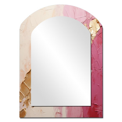 Pink Gold Minimalism Poteries I - Abstract Spirals Asymmetrical Decorative Wall Mirror, Pink Arch Large Mirror, Printed Metal Art