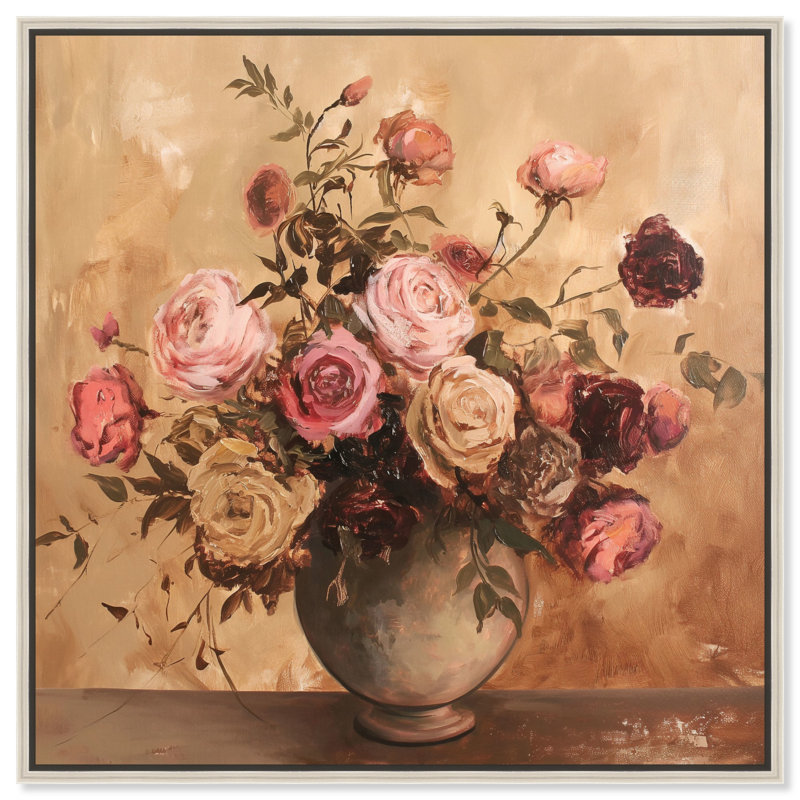 Art floral glamour sur toile bourgogne, H 41 po x l 41 po, Cadre argenté