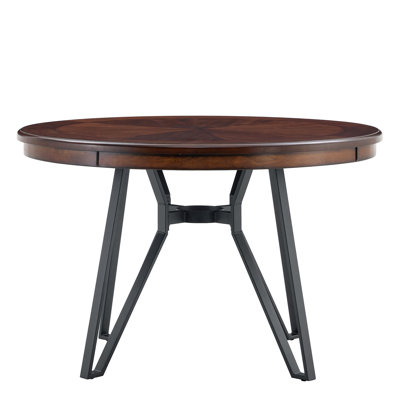 Round Brown Dining Table With Retro Metal Hairpin Legs, 46.26" In Diameter, Open Shelf, Good For Weekend Gatherings Suitable Small