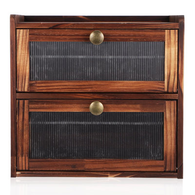 Walnut Wooden Bread Box With Acrylic Window, 2 Layers, (Walnut)
