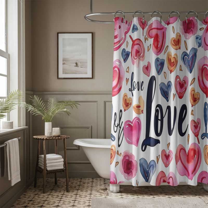 Rideau de douche standard 1 pièce Valentine phrases douces, H 74 po x l 71 po