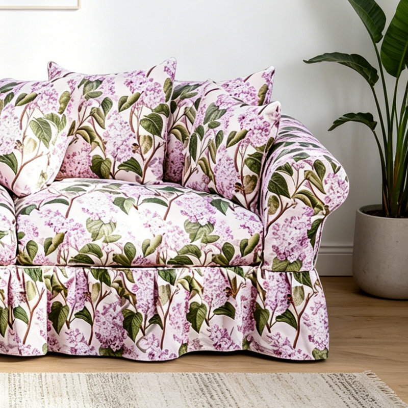Canapé de style rétro français, Motif floral vert