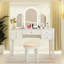 Bedroom Makeup Vanity With 3 Storage Drawers And Bright Led Lights Featuring Tri Mirror