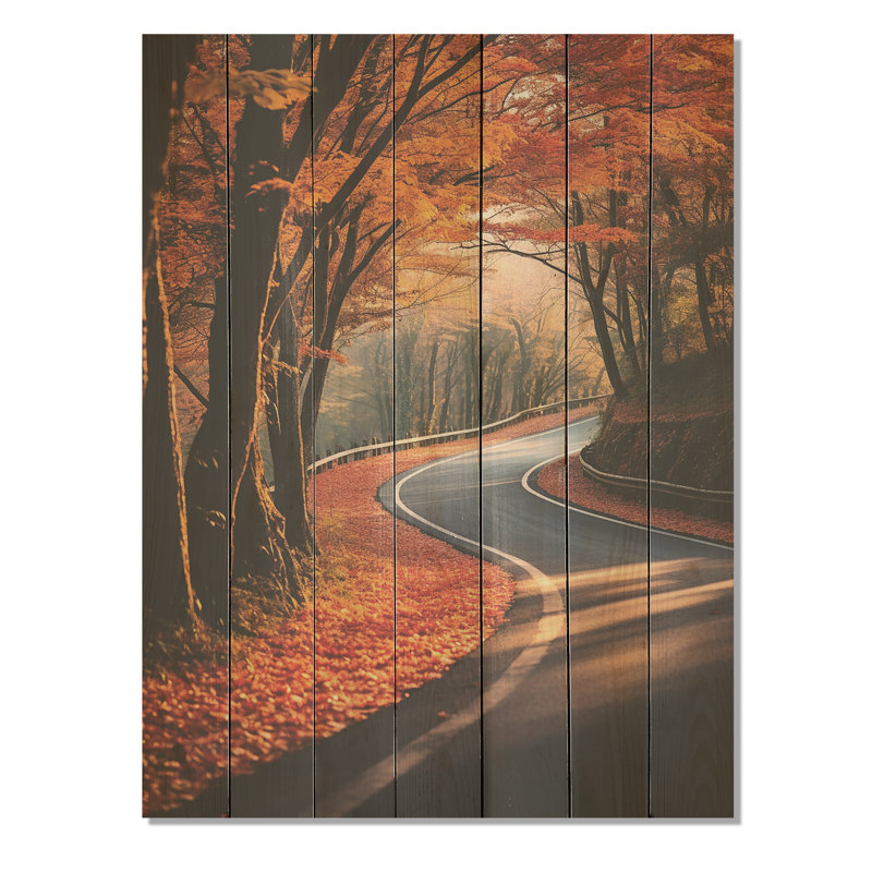 Crimson Autumn Road Into Forest IV - Route sur bois, H 32 po x l 24 po