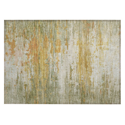 Machine Washable Indoor/Outdoor Xhevrie Aloe Rug