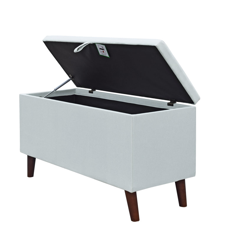 Graziano Linen Blend Upholstered Storage Bench, Blue