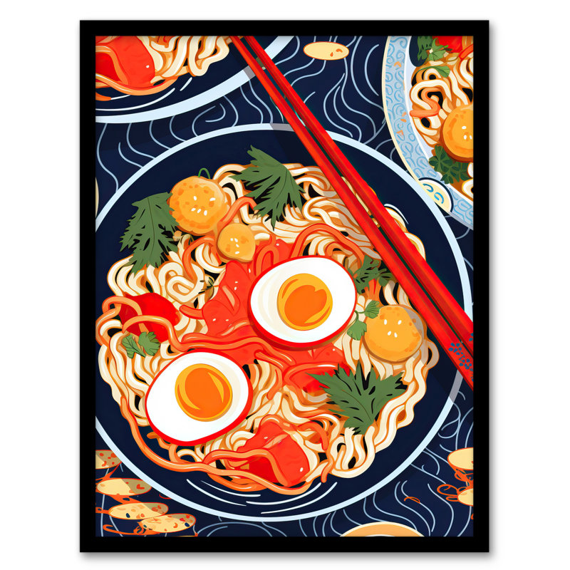 A Riot Of Ramen Vibrant Food Painting Red Blue Orange - Single Picture Frame Print
