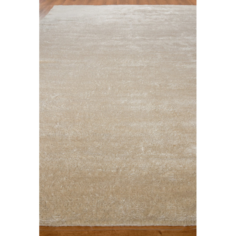 Exquisite Rugs Plush Hand-Knotted Wool/Viscose Ivory Area Rug, Rectangle 9' x 12'