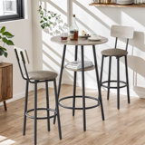 3-Piece Bar Table Set for 2, 2-Tier Round Bistro Dining Table & PU Stools, Counter Height Table