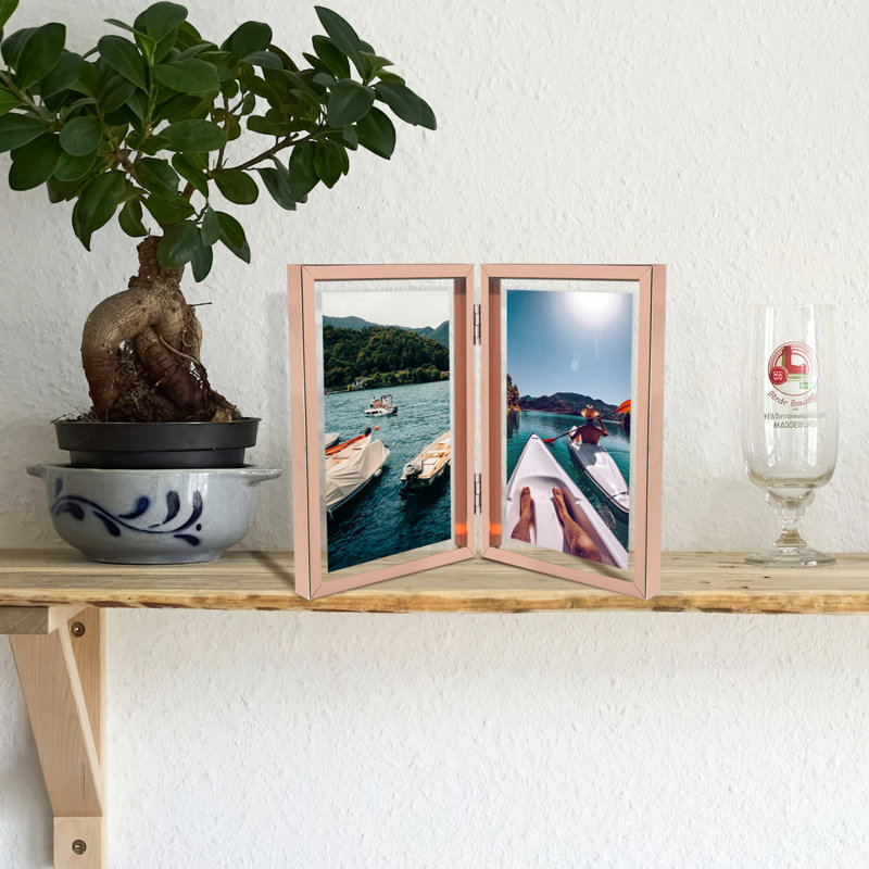 Cadre en métal flottant articulé avec verre véritable, Or rose, 5 po x 7 po