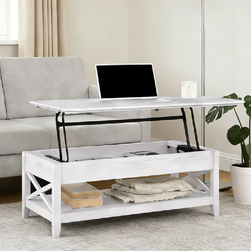Table basse à plateau relevable avec rangement dissimulé