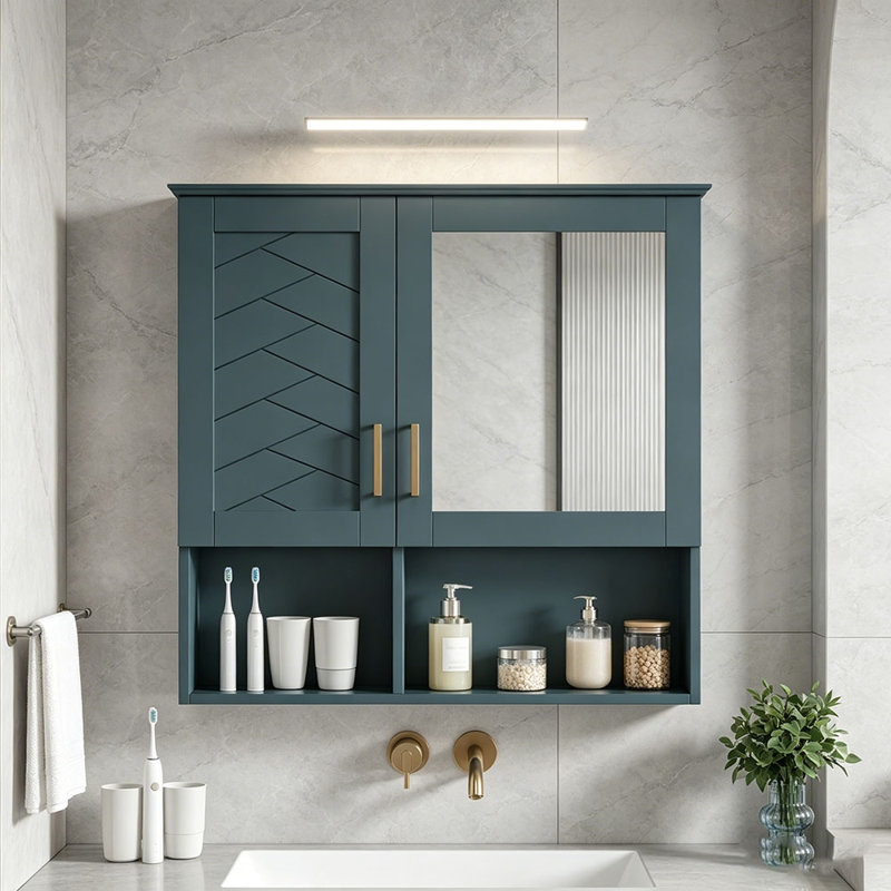 Armoire de toilette 2 en 1, armoire à pharmacie murale de 30 pouces avec tablettes réglables et portes à fermeture en douceur, miroir haute définition avec rangement pour meuble-lavabo de salle de bain
