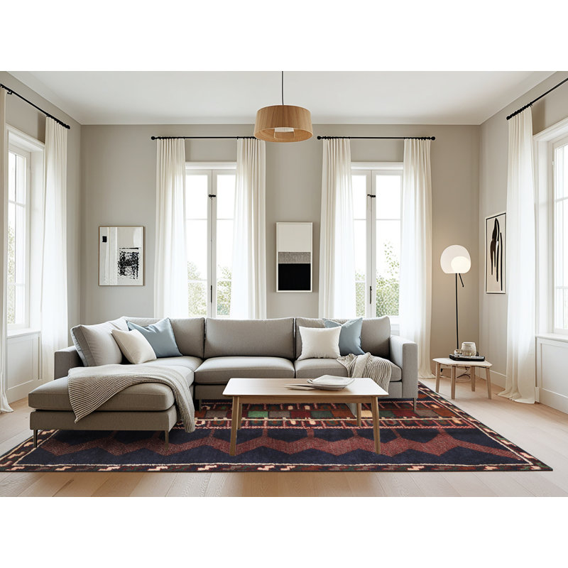 Tapis traditionnel bleu / beige, Rectangulaire 8 pi x 12 pi