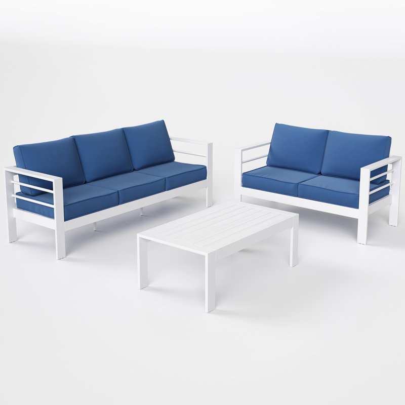 Ensemble de conversation d'extérieur pour 5 personnes avec coussins Annali, Bleu, Blanc