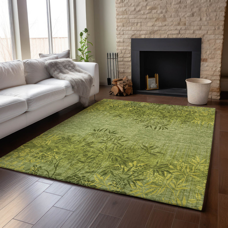 Premium Machine Washable Prisco Olive Rug, Rectangle 5' x 7'6"