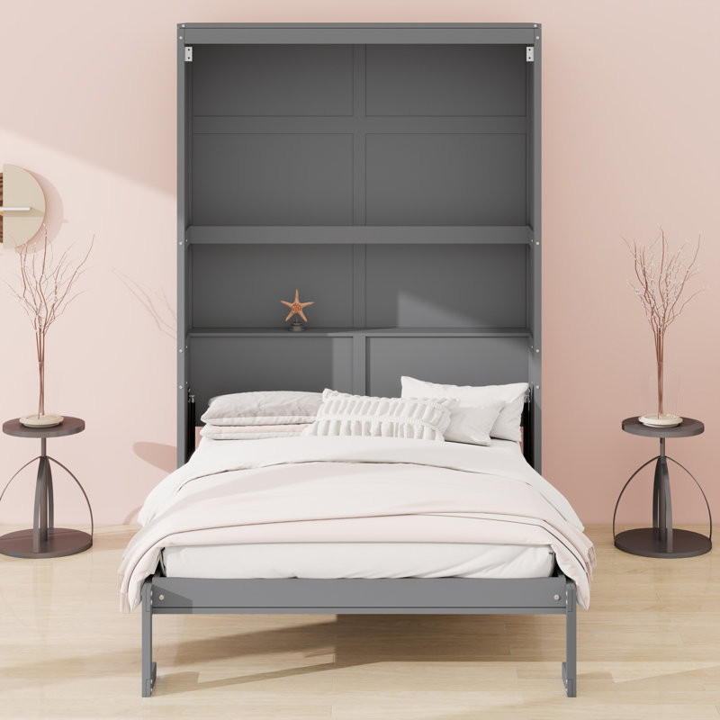 Murphy Bed Wall Bed With Shelves, Gray