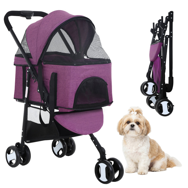 Foldable Pet Stroller with Lightweight Design, Portable Dog Cat Travel Stroller for Walking, Jogging and Outdoor Use, Purple