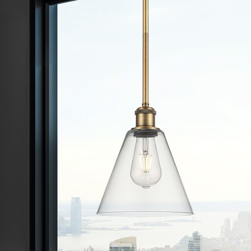 Luminaire suspendu sphérique à 1 lumière Allean, Transparent, H 42,75 po x l 8 po x P 8 po, Laiton brossé