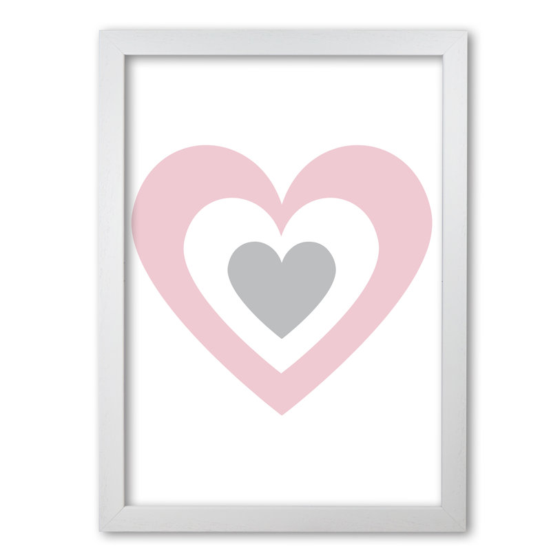 Pink And Grey Heart - Painting, White Grain Frame, 85 cm H x 60 cm W x 5 cm D