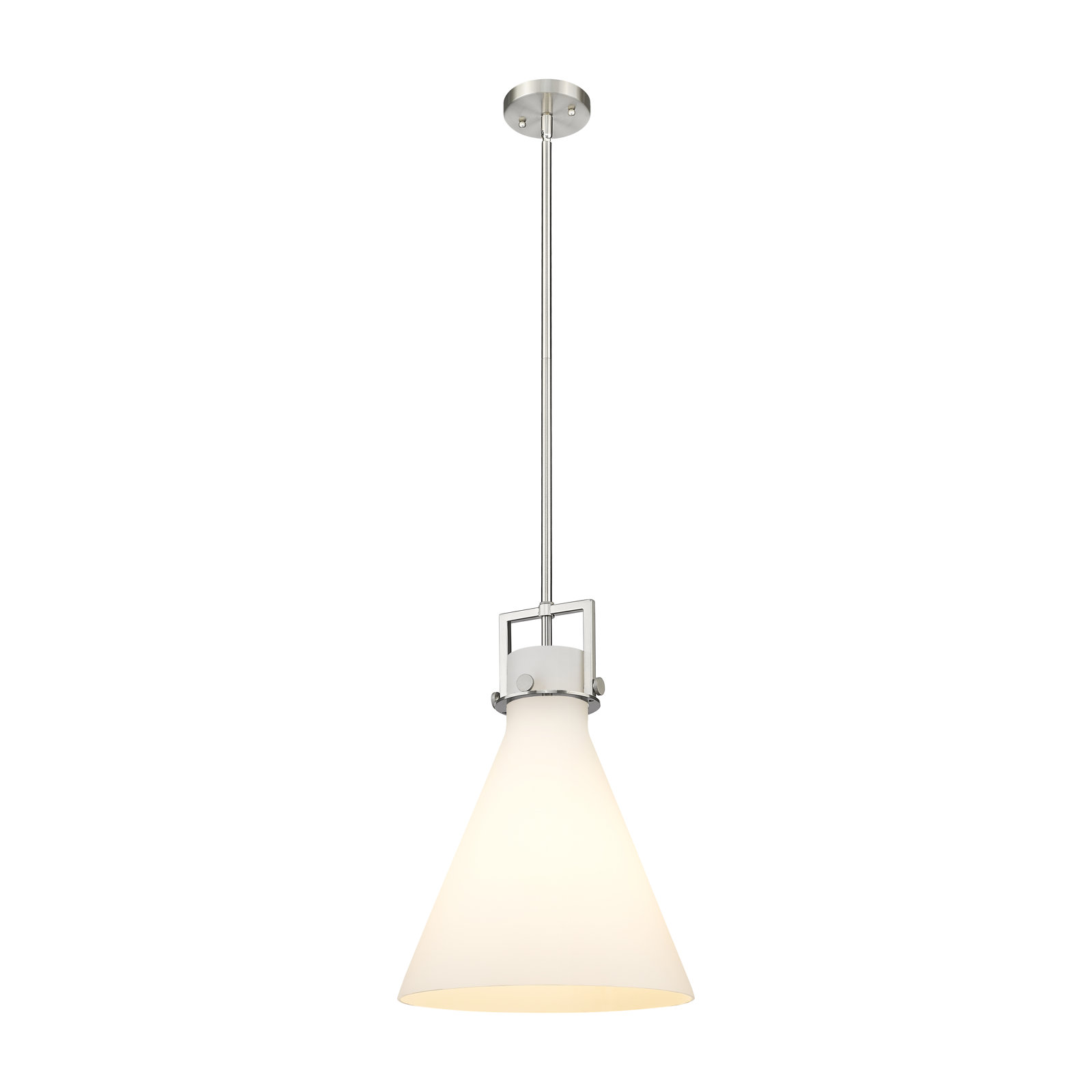 Coterie Single Light Glass Dimmable Pendant, 19.13" H x 14" W x 14" D, Matte White, Satin Nickel