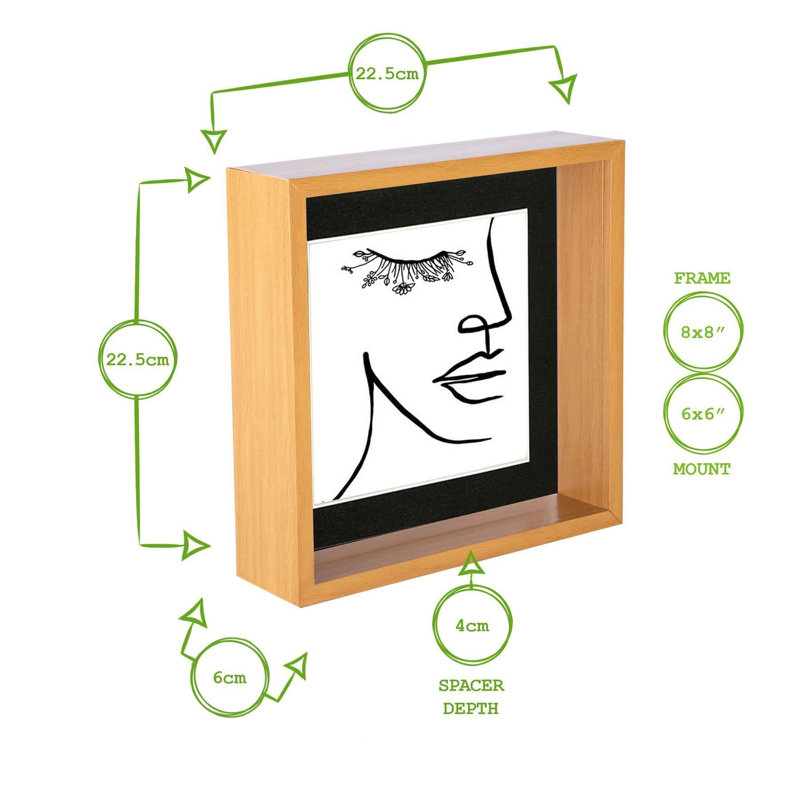 Nicola Spring - 3D Deep Box Photo Frames, Light Wood/Black, 13cm x 13cm