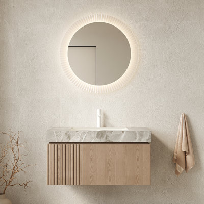 - Meuble-lavabo de style salle de bain 36 po, comptoir en pierre frittée grise, lavabo en céramique avec trou de robinet, meuble-lavabo à deux portes en contreplaqué, porte en bois imperméable, armoire de rangement, système de fermeture en douceur