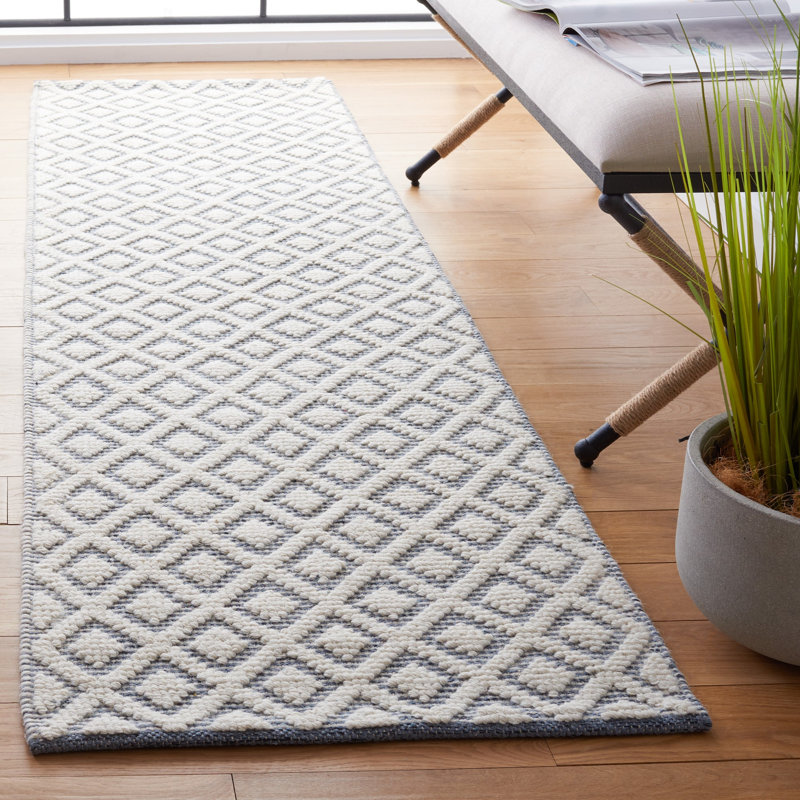 Vermont Hand Woven Wool Geometric Rug, Runner 2'3" x 8'