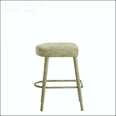 Backless Light Green Fabric Bar Stool Set with Sturdy Legs and Footrest