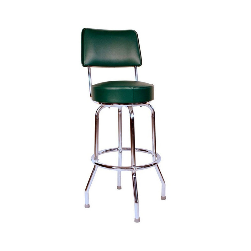 Retro Blue Upholstered Swivel Bar Stool with Metal Frame