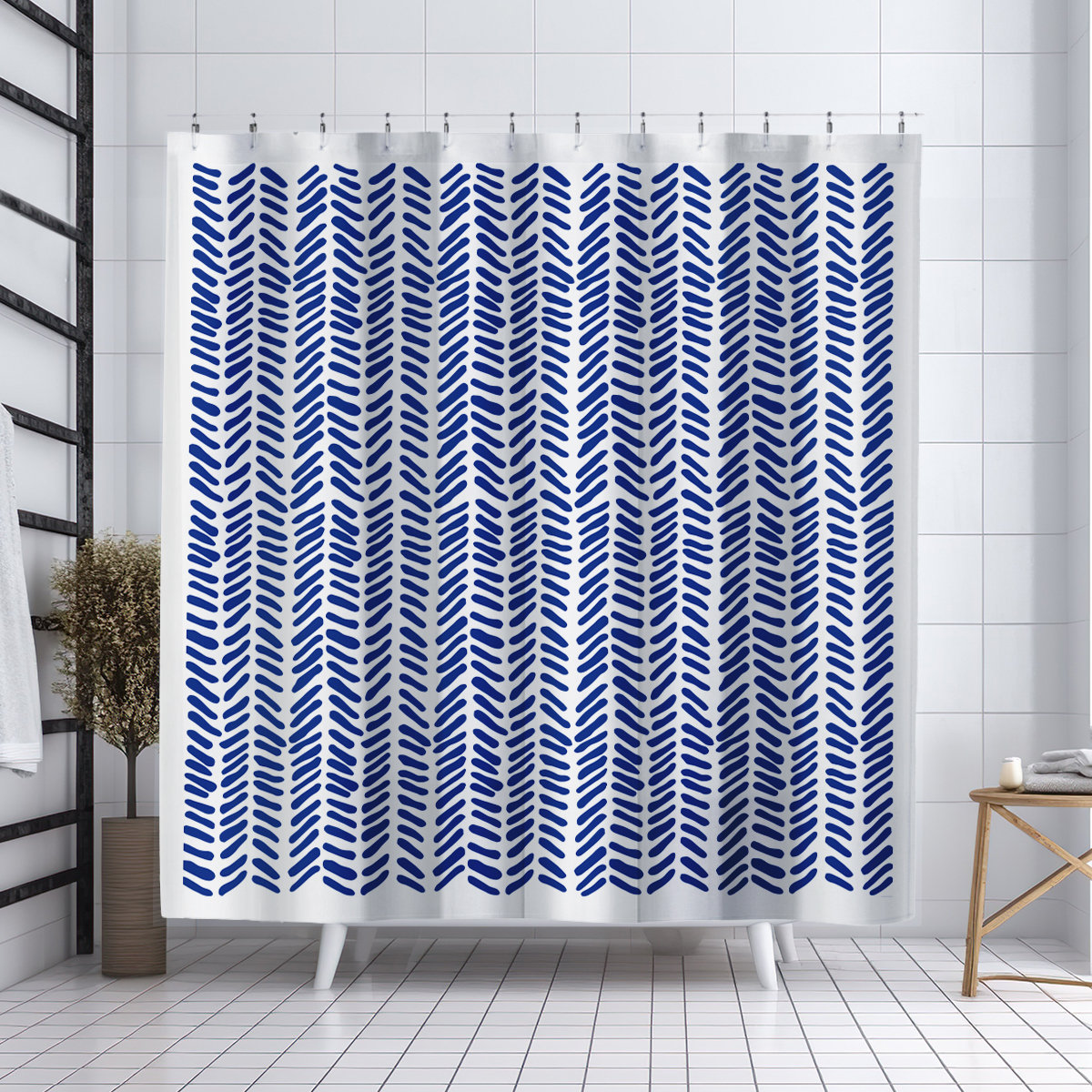 Thora Tribal Shower Curtain, ThoraVee Navy
