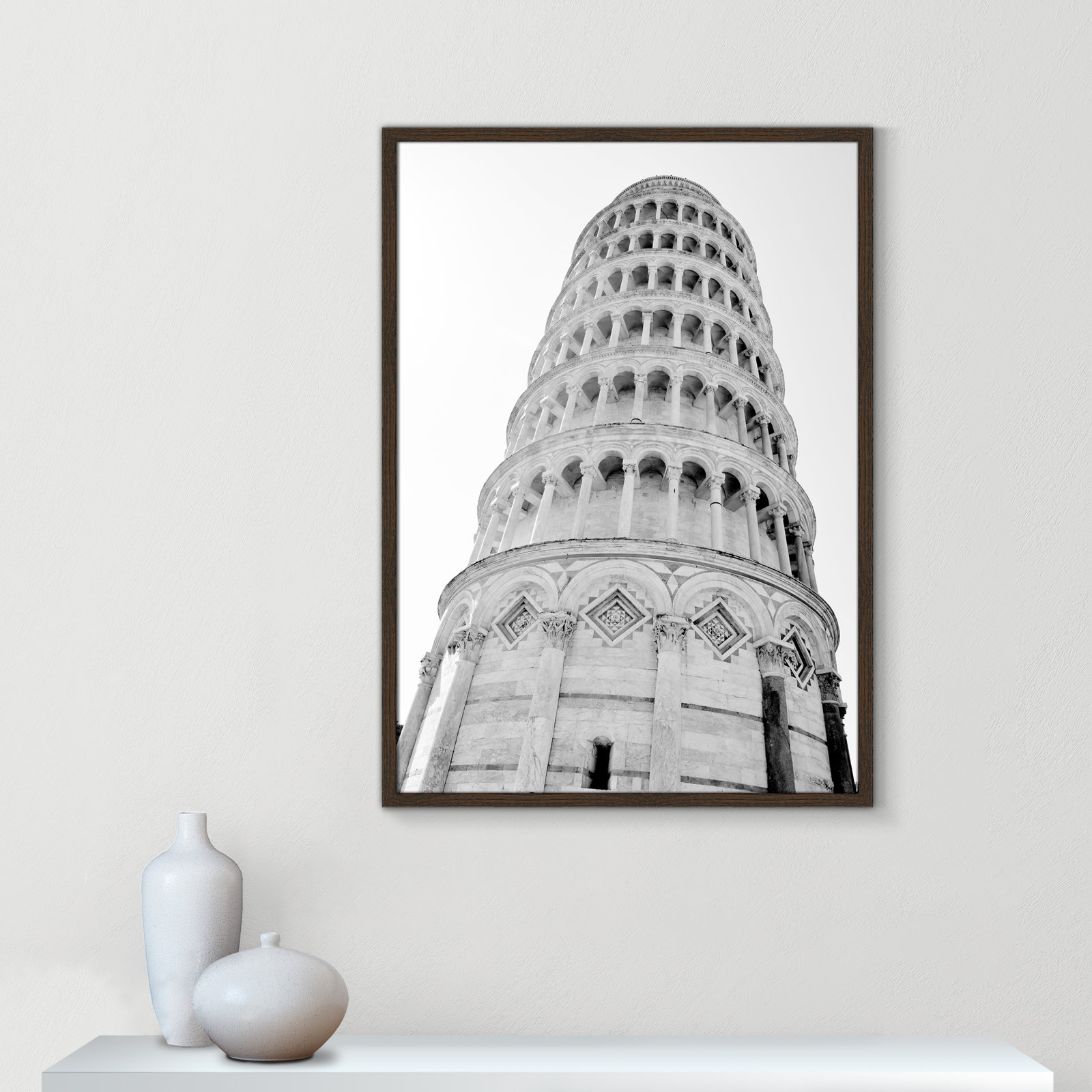 Iconic City Collection "Pisa" Print by Natalie Carpentieri, Walnut Single Picture Frame, No, 35.5" H x 25.5" W x 0.75" D