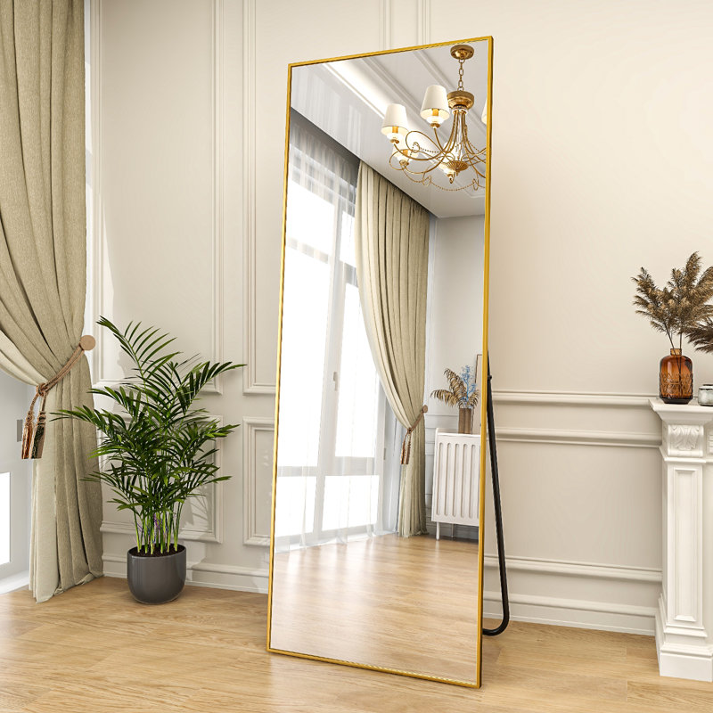 Metal Wall Mirror, 57.87" x 17.72", Gold