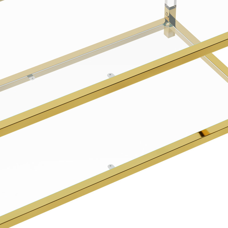 Modern Gold Glass Coffee Table with Acrylic Legs and Storage