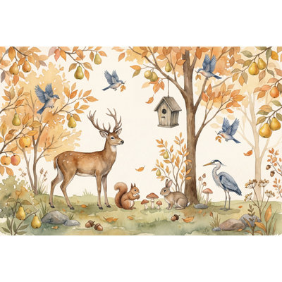 Papier peint d'automne aquarelle Illustration cerf cerf amovible