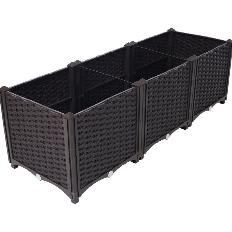 Boîtes à fleurs surélevées en plastique avec arrosage automatique pour légumes, fleurs, herbes, 47,2 po de longueur, 15,7 po de largeur, 14,7 po de hauteur, brun, matériau PP, jardin facile à assembler d'herbes et de plantes grasses,