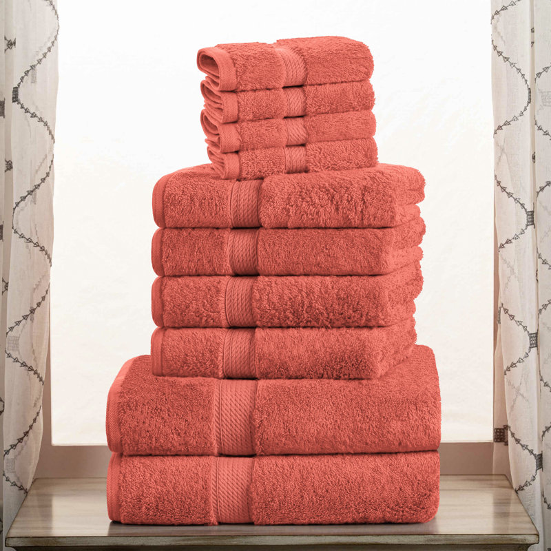Scotia Egyptian Cotton Bath Towel Set, Coral, 10Pc Towel Set (2Bath, 4Hand, 4Face)