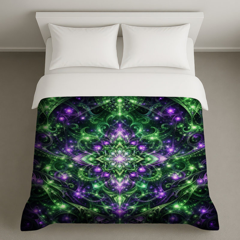 Housses de couette complexes en vert Mandala, Grand lit