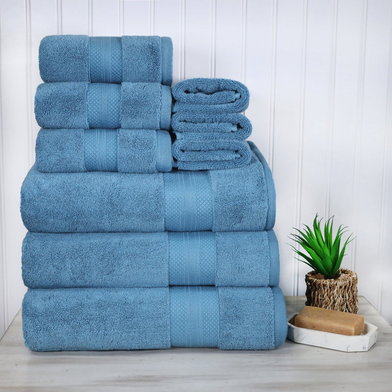 Finnian Plush Heavyweight, 100% Turkish Towel Collection, Denim Blue, 9 Piece Towel Set