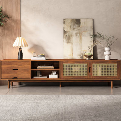 Tv Stand With Panels And Solid Wood Legs, 78 Inch For 75 - 85 Tvs, Functional Media Console Living Room Entertainment Center Doors 2 Drawers, Fits 65 Tvs In