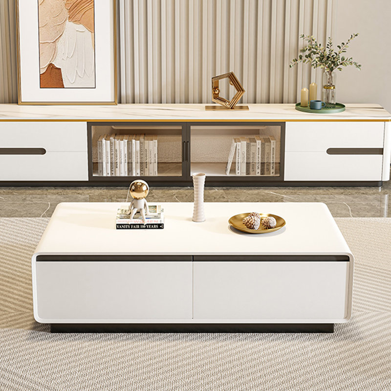 Rectangular high-end simple creative coffee table, 14.96" H x 51.18" L x 27.56" W, White, White