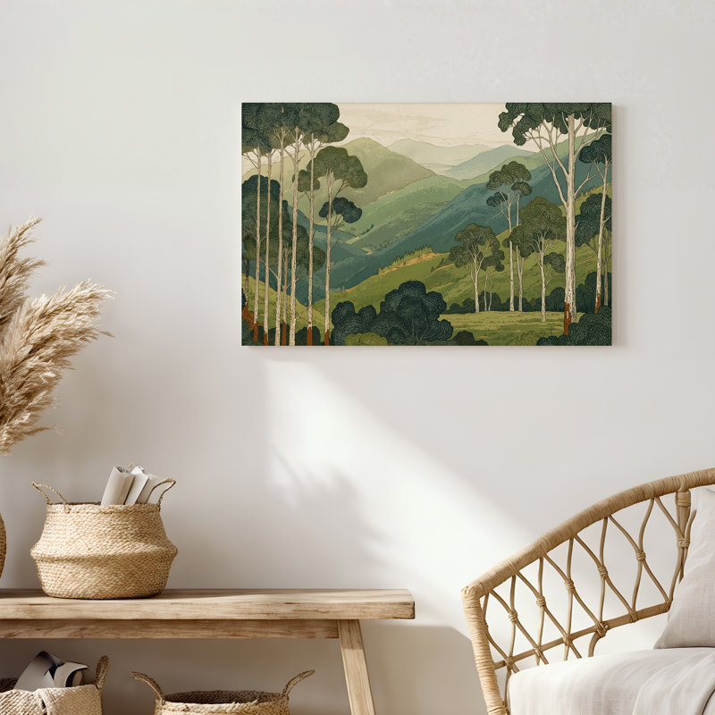 «Tall White Trees and Layered Green Mountains», art mural sur toile, H 24 po x l 36 po