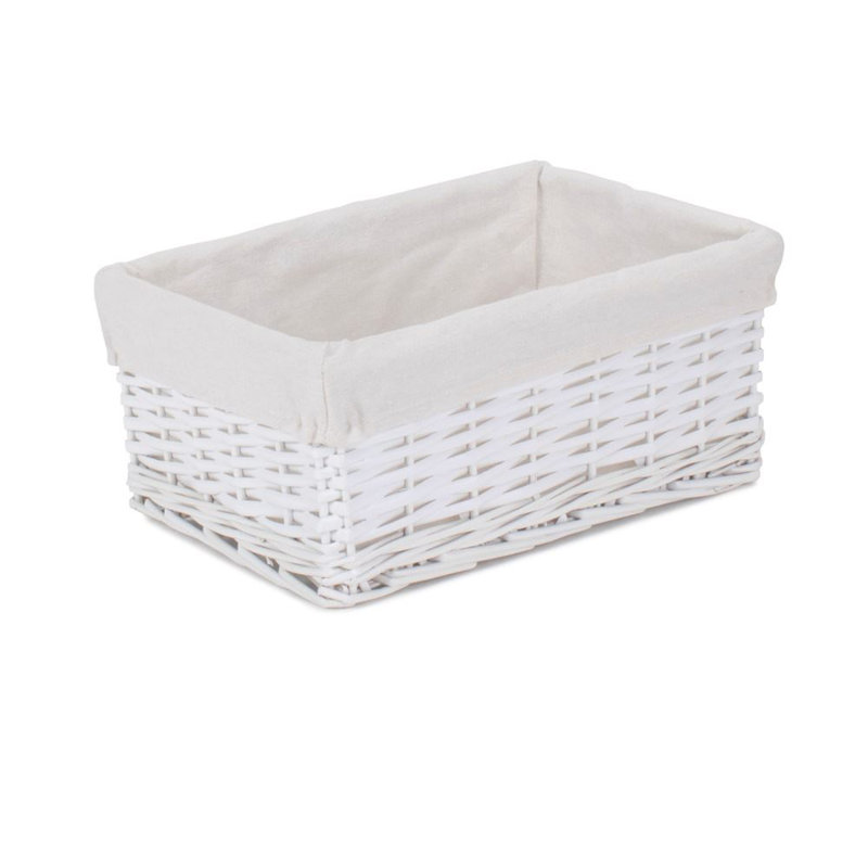 Shinde Wicker Lined Storage Basket, 14cm H x 30cm W x 18cm D, White Wash