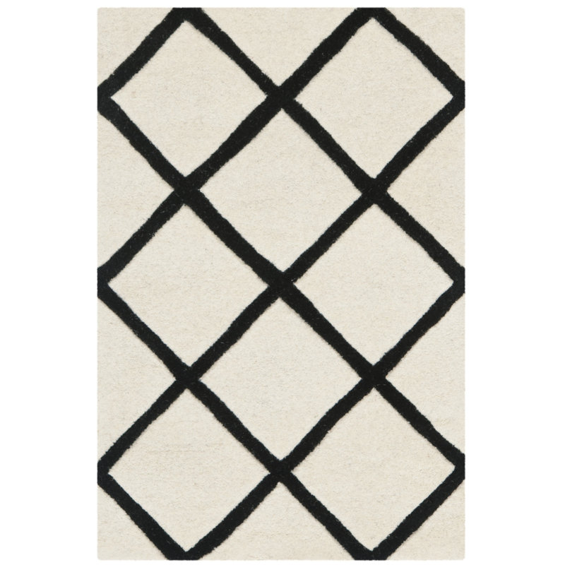 Teresita Geometric Handmade Tufted Wool Ivory/Black Area Rug, Rectangle 2' x 3'